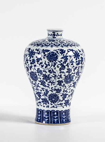 Vaso cinese in porcellana bianca e blu floreale rosa cm 28x13.5 