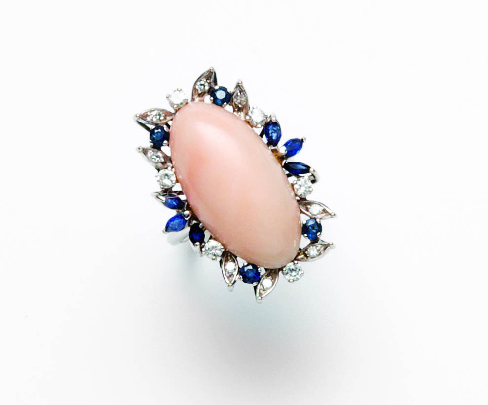 Anello in oro bianco 18 ct a spola di corallo rosa Gioielli