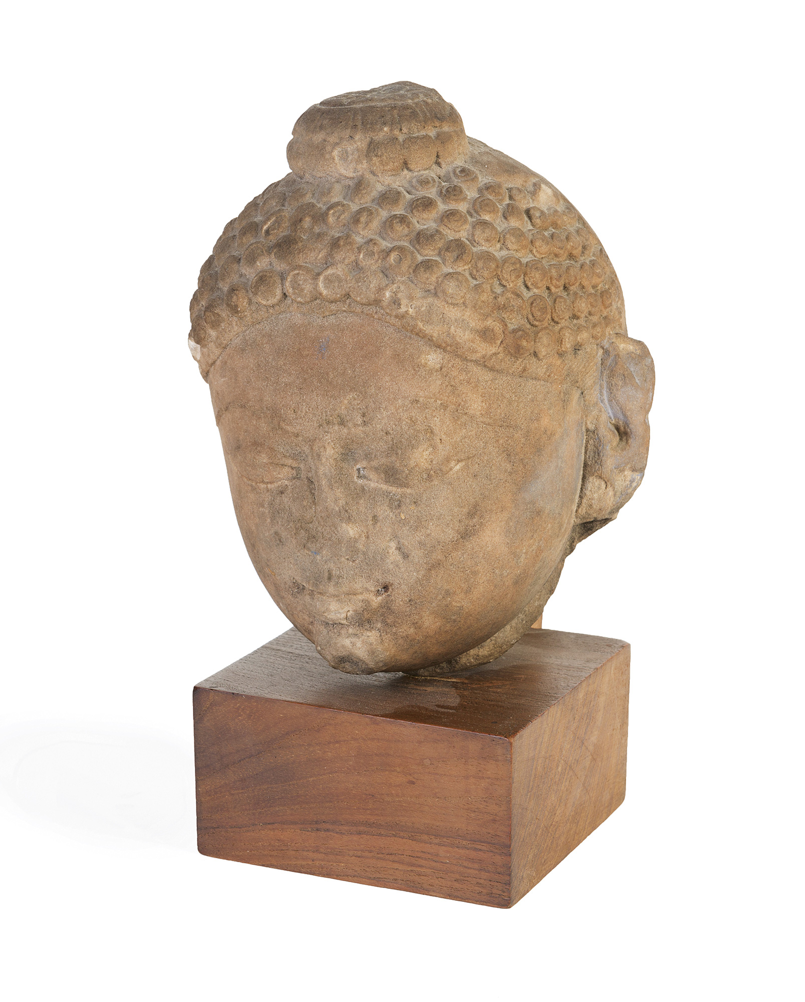 Antica testa di Buddha in pietra, India (?)