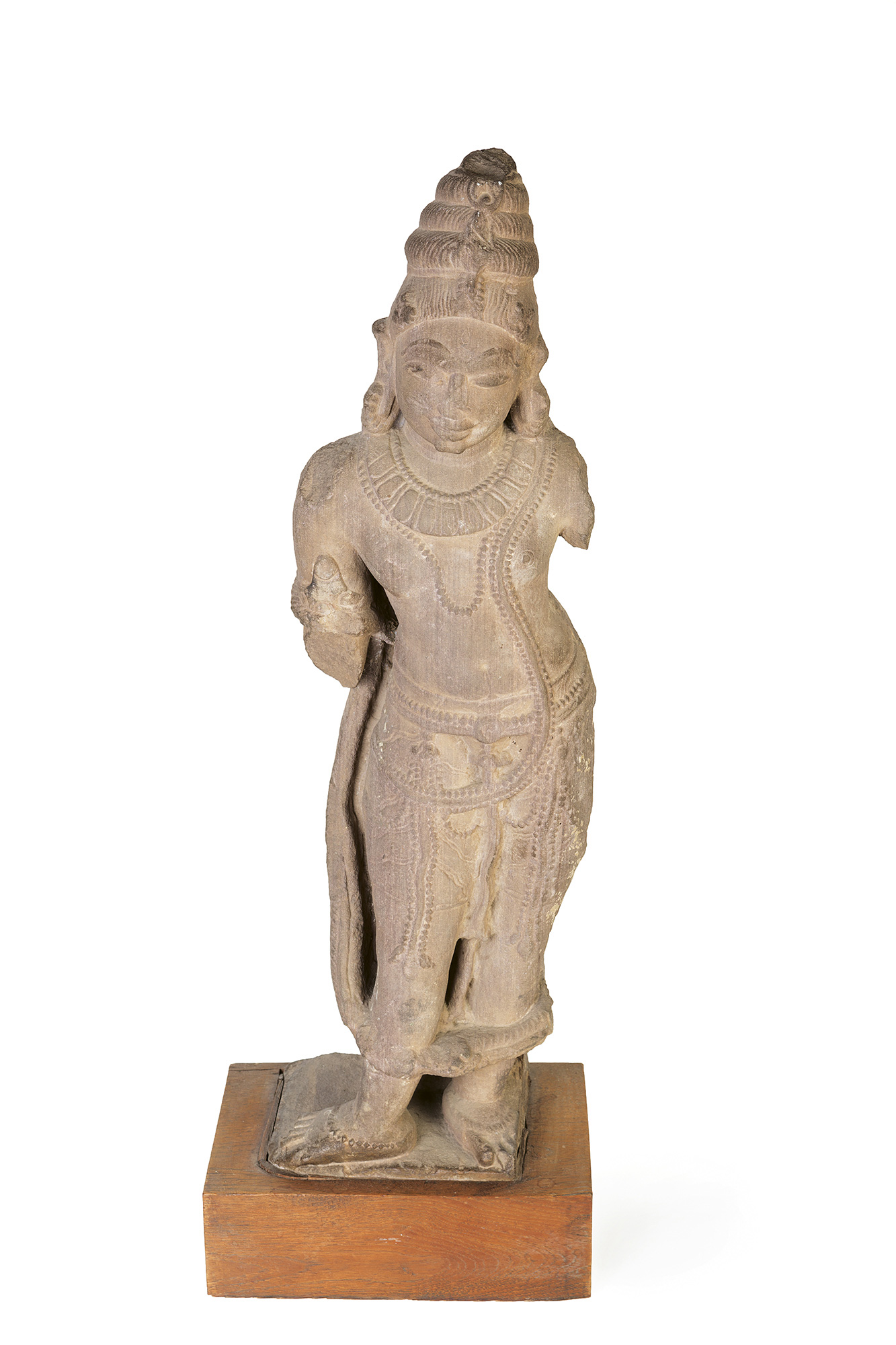 Antica figura femminile senza braccia in pietra, India