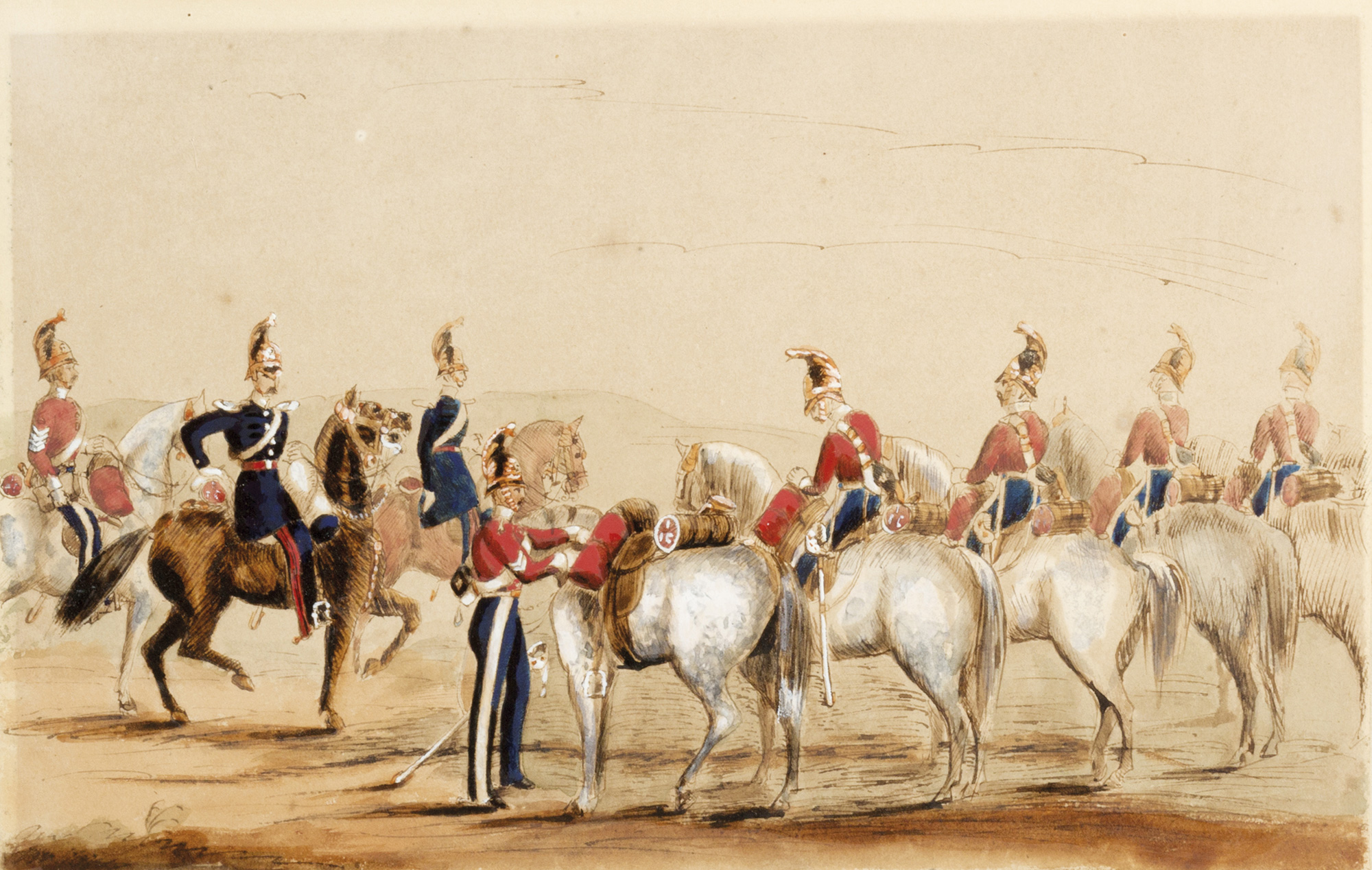Sei scene raffiguranti manovre militari di cavalleria in epoca napoleonica