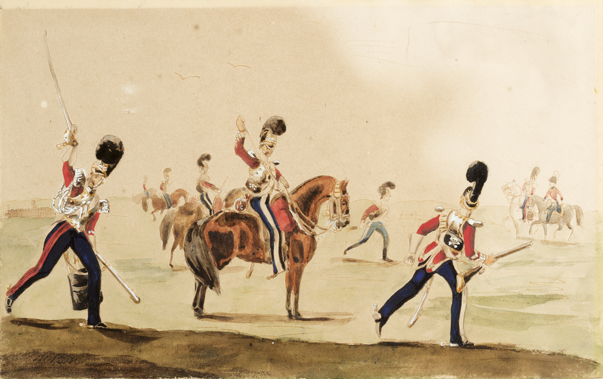 Sei scene raffiguranti manovre militari di cavalleria in epoca napoleonica