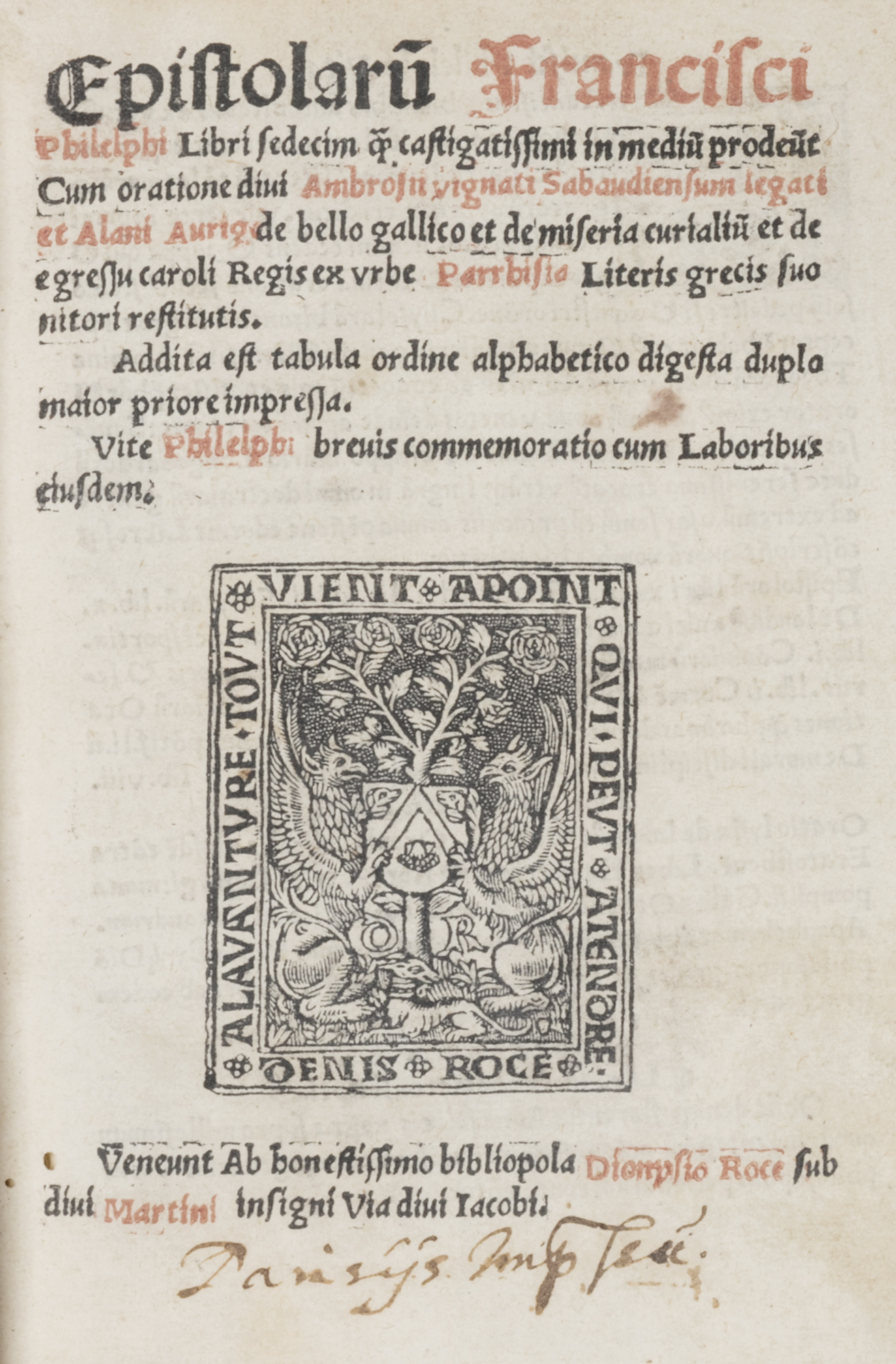 Epistolarum Francisci Philelphi libri sedecim